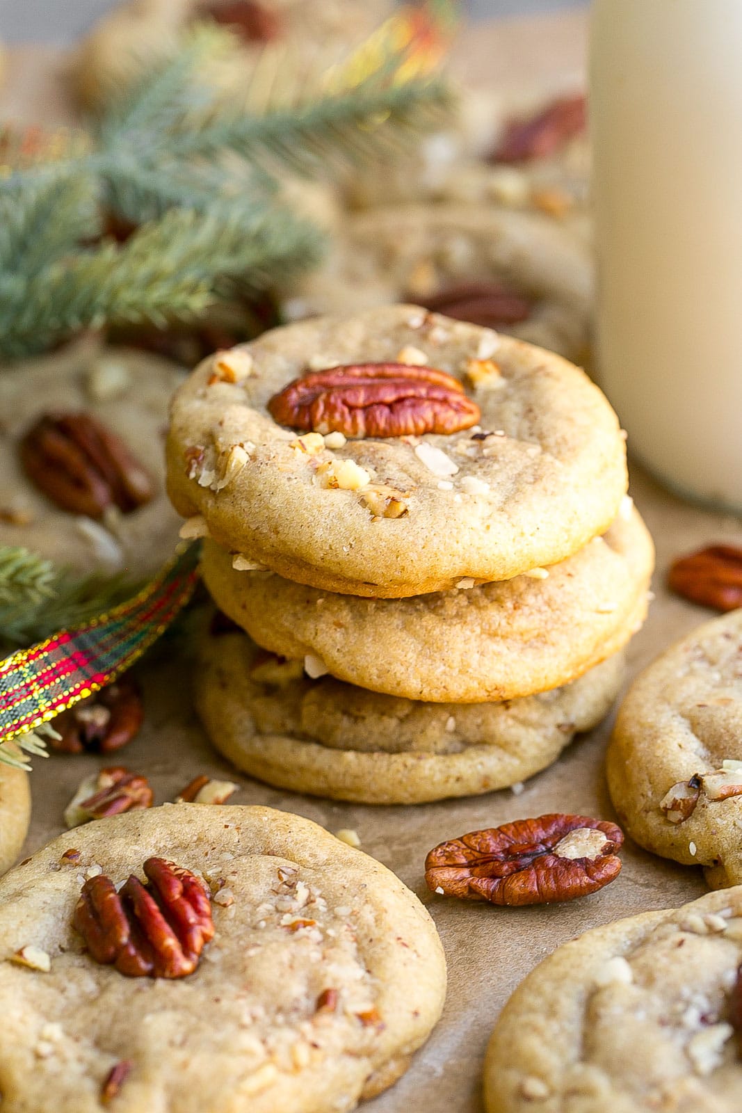 Stack of butter pecan cookies.