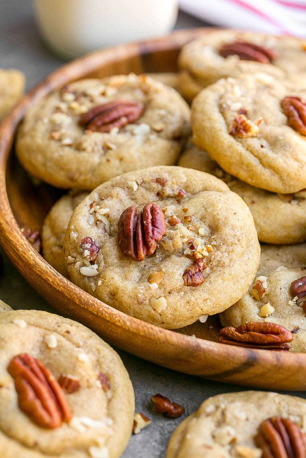 Plate full of Brown Butter Pecan Cookies.