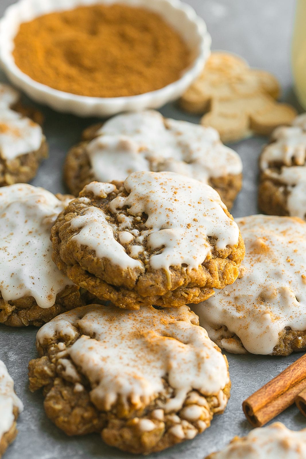 Close up of Iced Gingerbread Oatmeal Cookie.