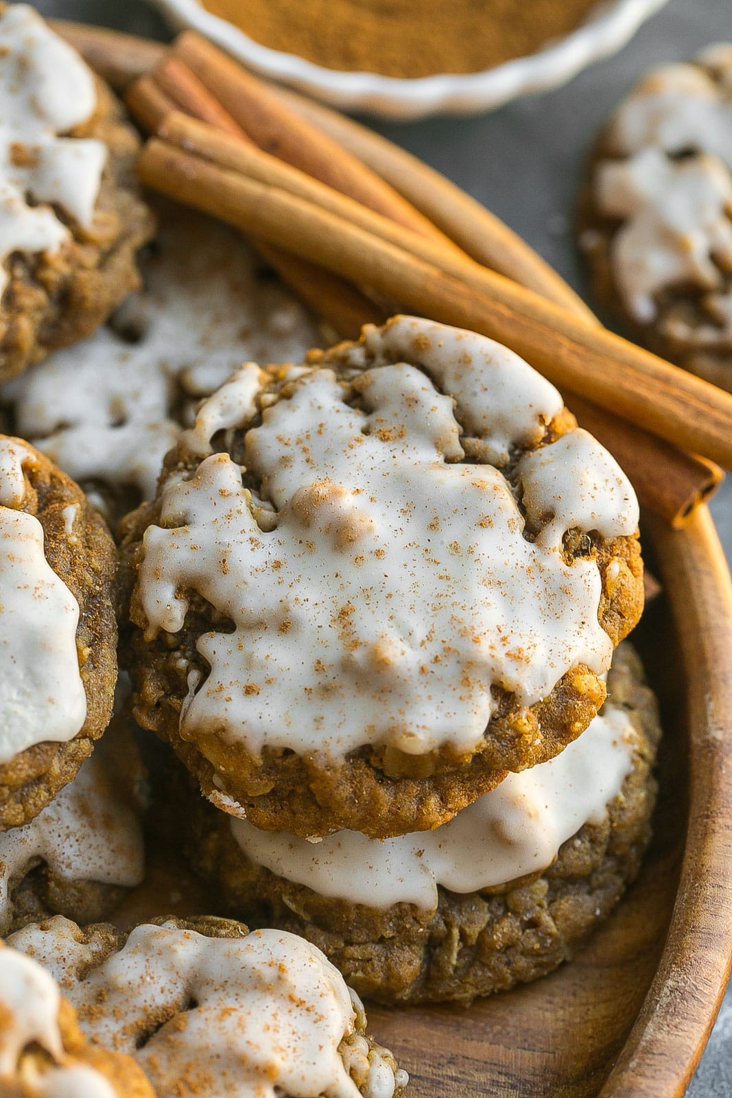 Oatmeal gingerbread cookie with icing.