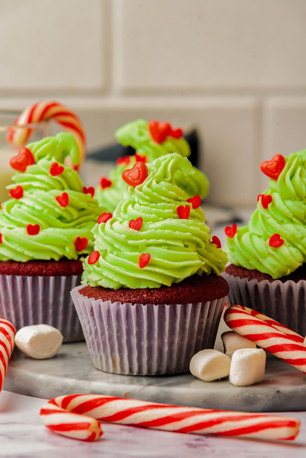 Grinch cupcakes.