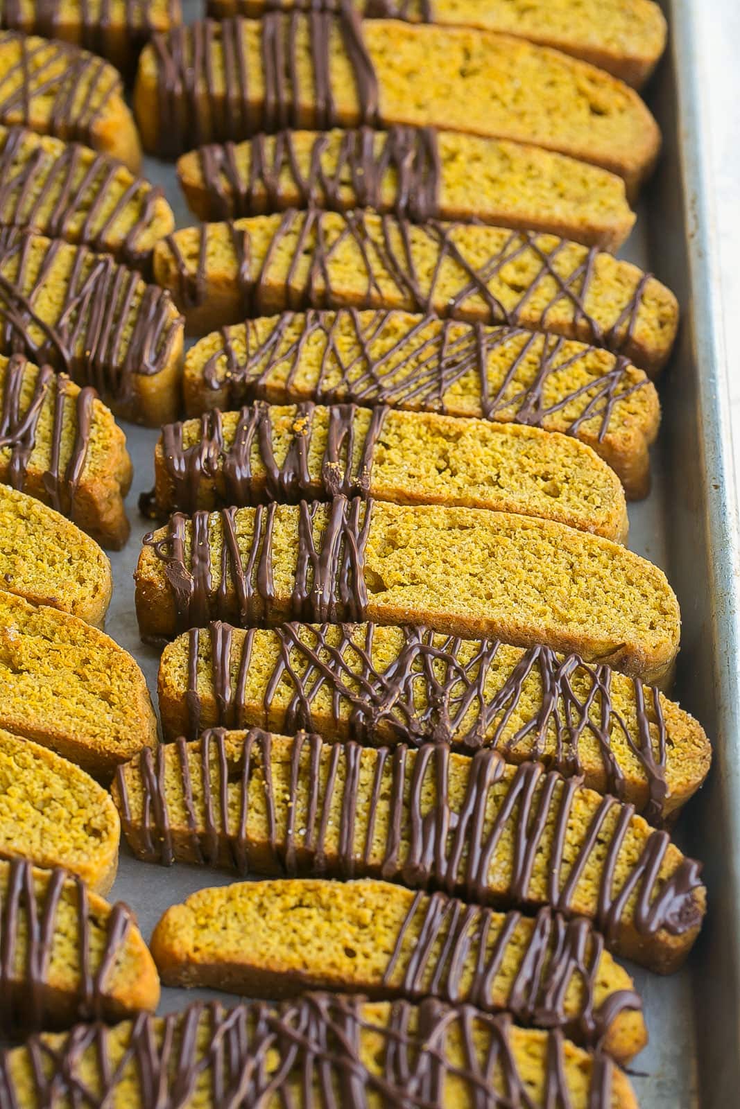 Pumpkin Biscotti on a cookie sheet.