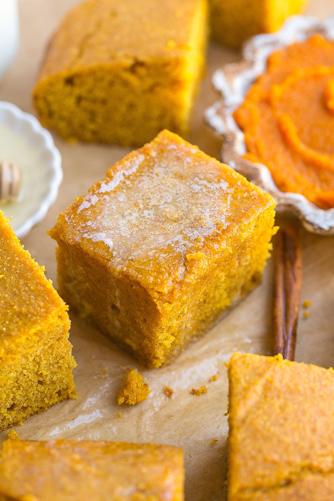 Melted butter on pumpkin cornbread.