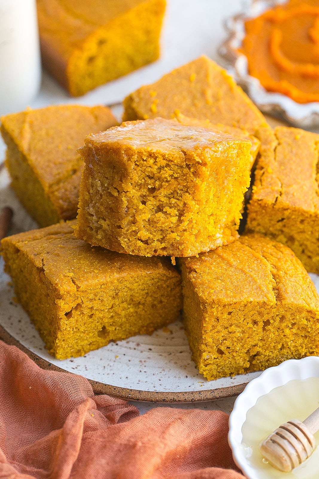 Plate of pumpkin cornbread.