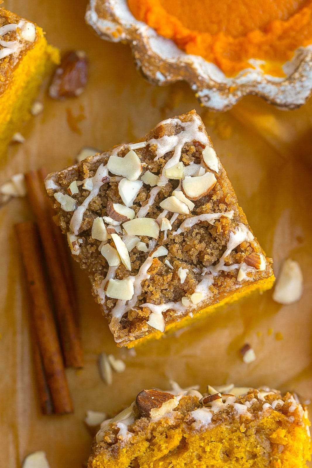 Birdseye view of pumpkin snack cake.