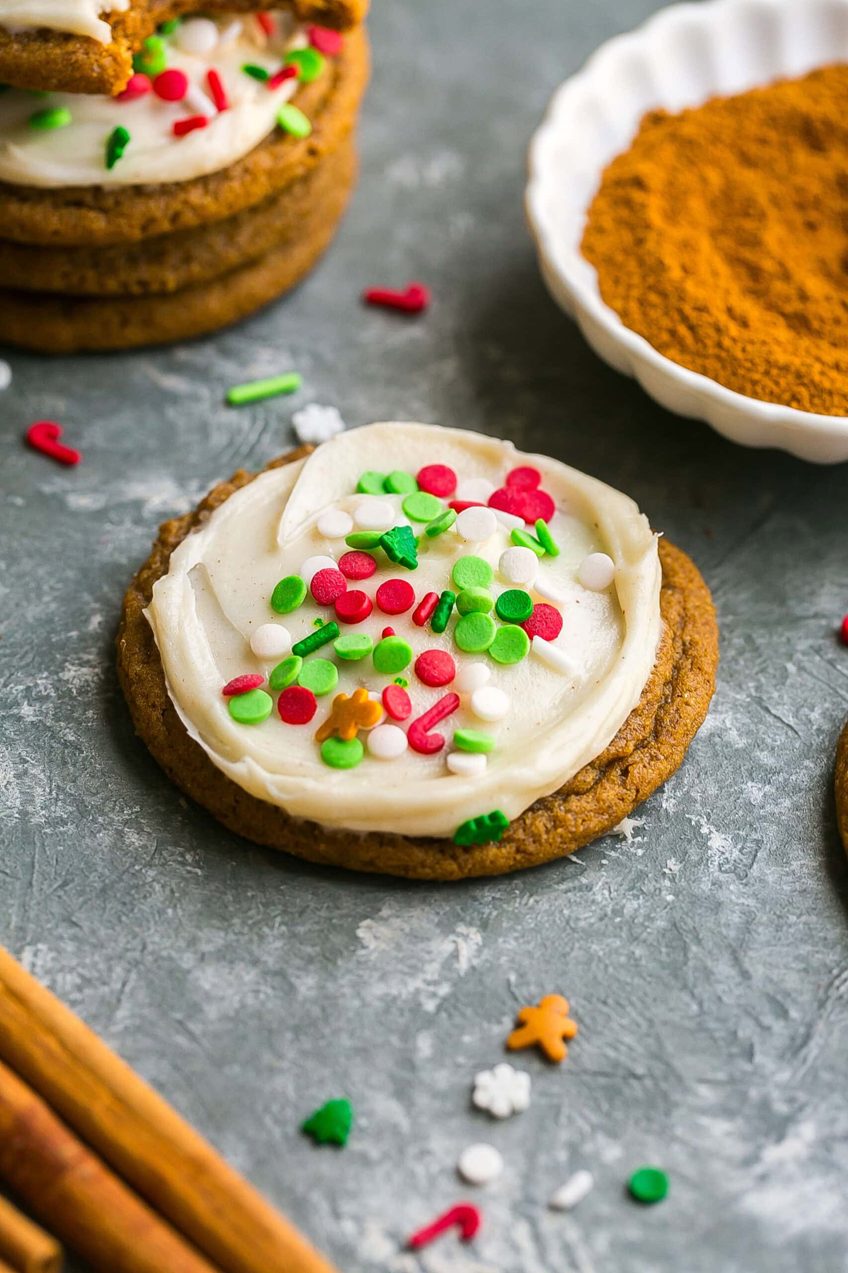 The best frosted gingerbread cookies with sprinkles.