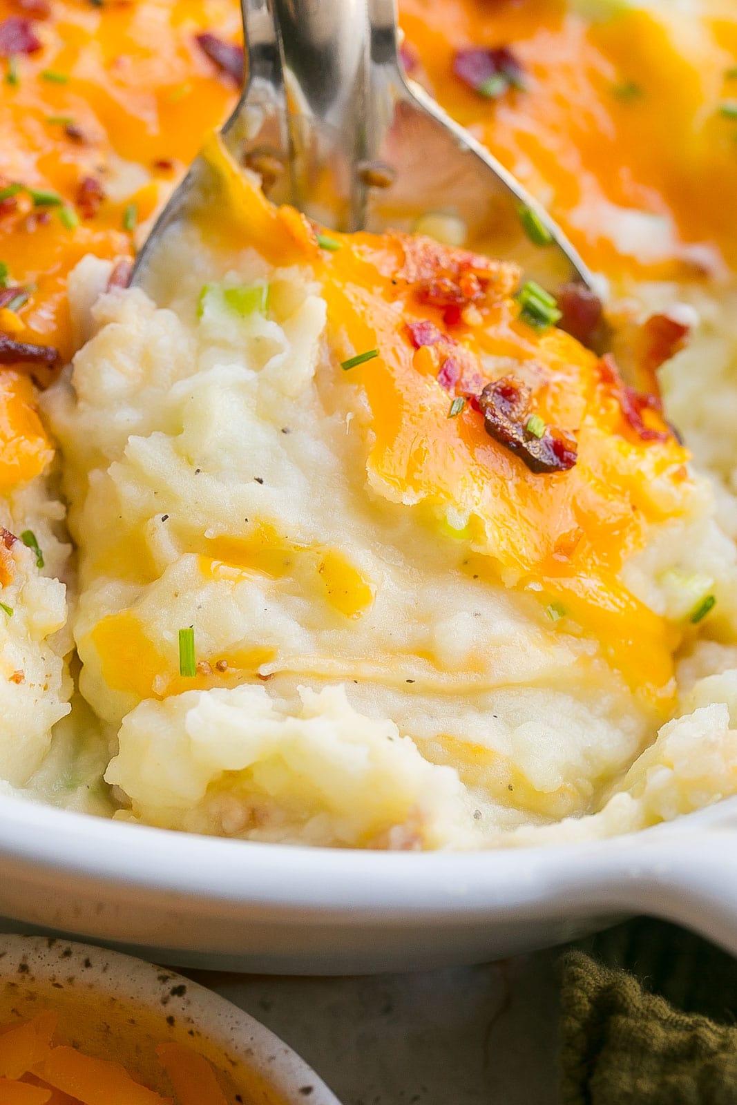 Creamy Mashed Potatoes Casserole with cheese.