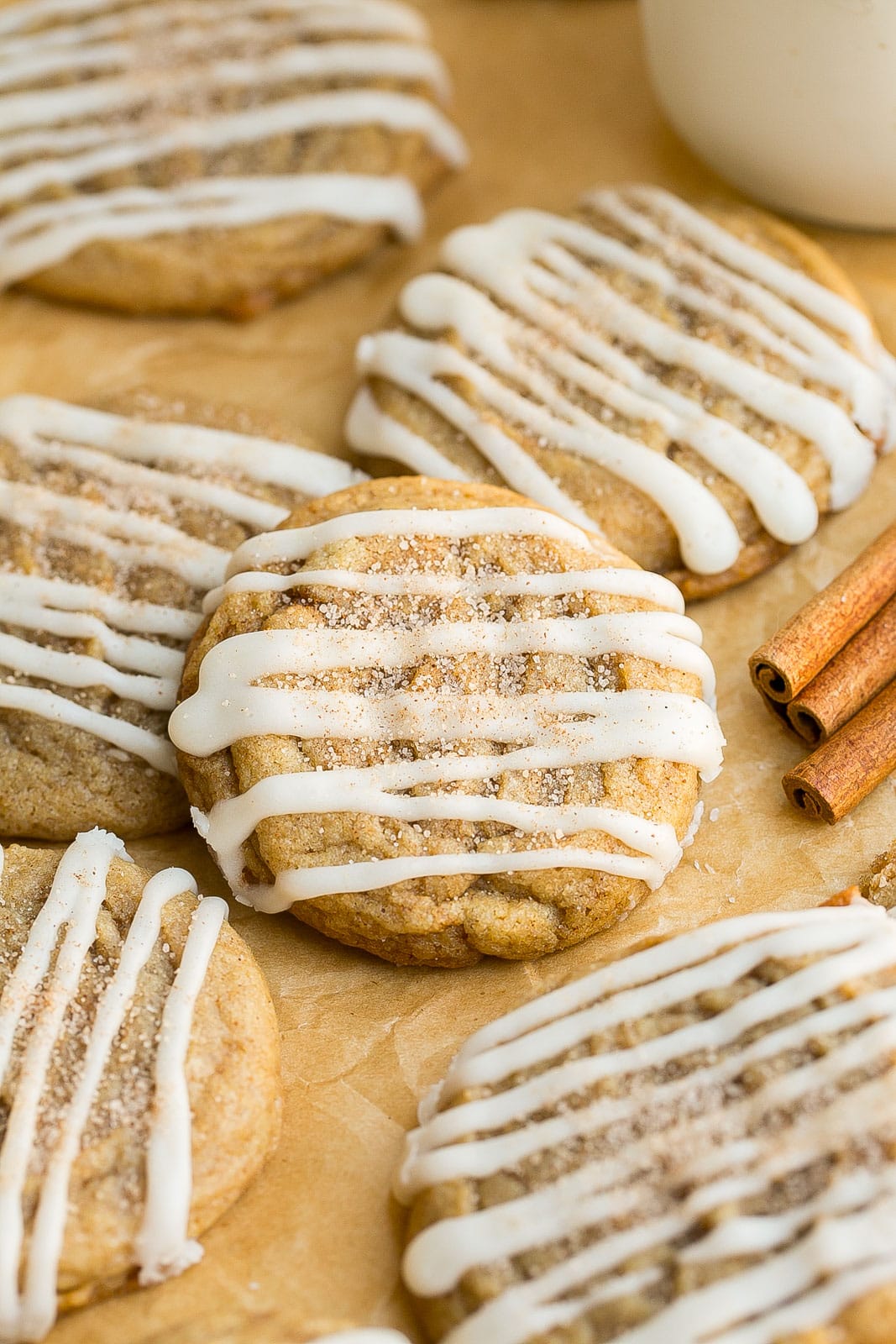 Cinnamon roll cookies recipe close up.