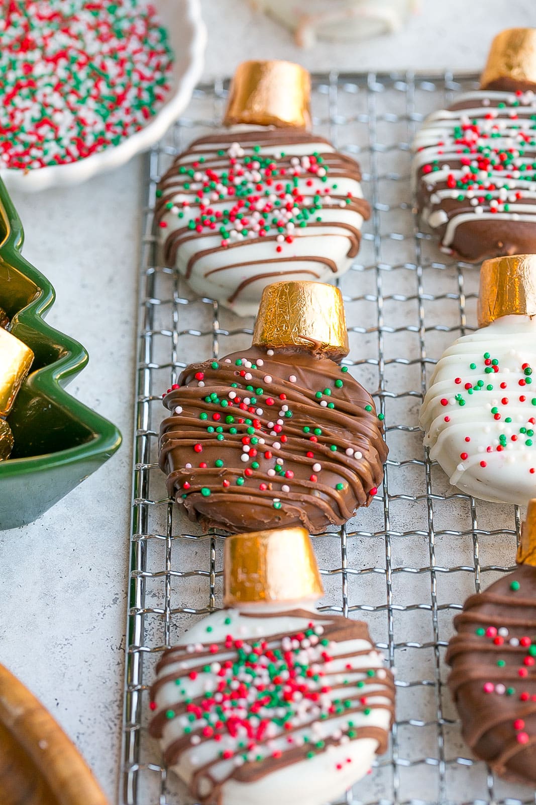 Oreo Ornaments on cooling rack.