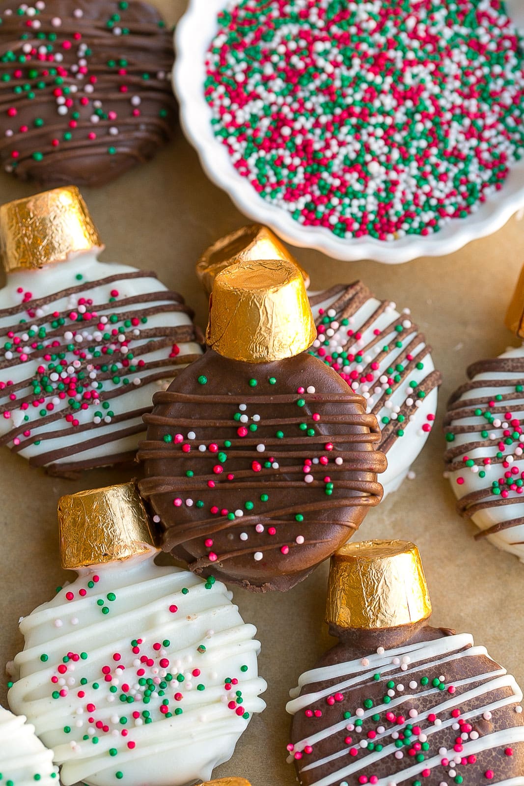 Close up of Oreo Ornaments.