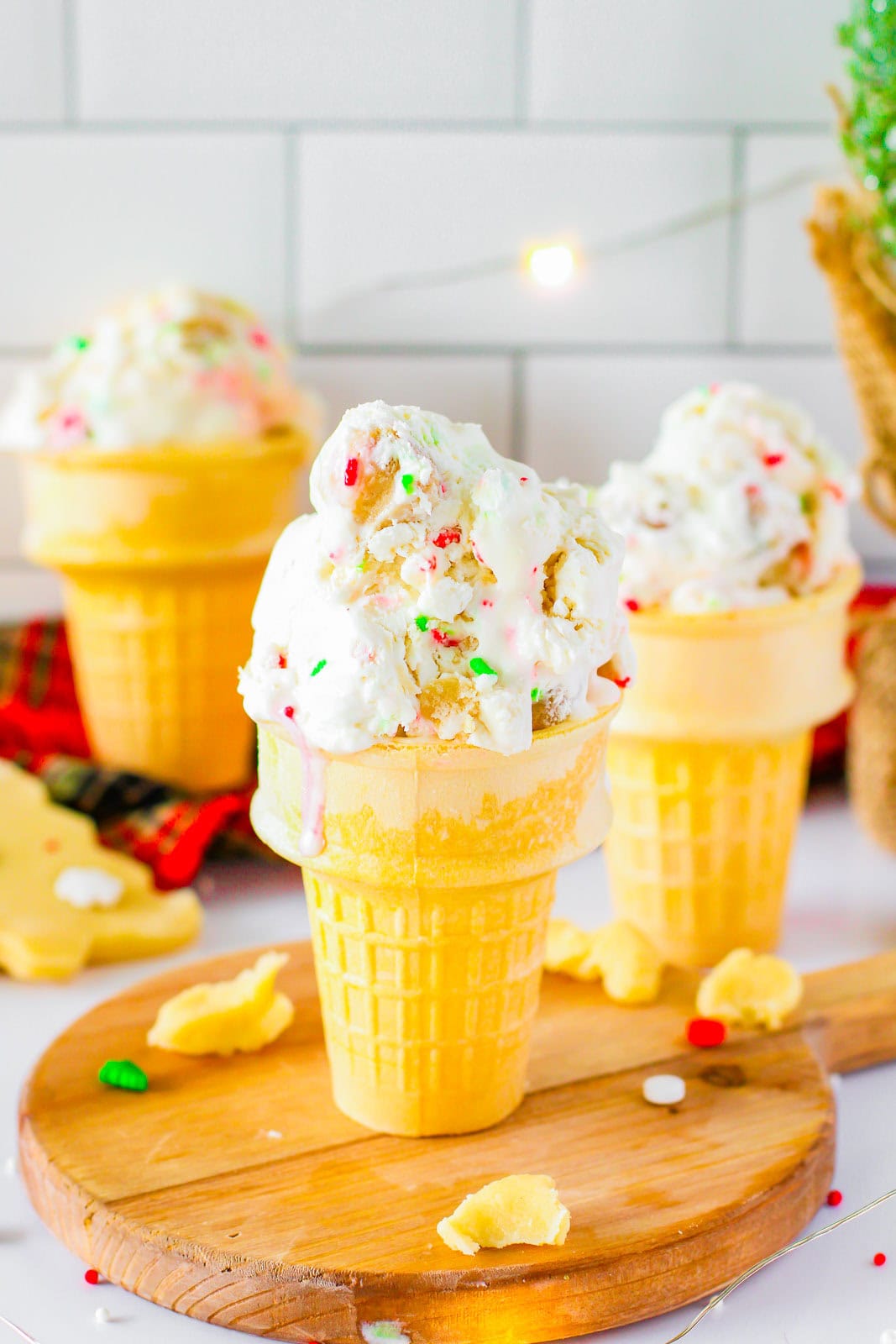 Sugar Cookie Ice Cream on a cone.