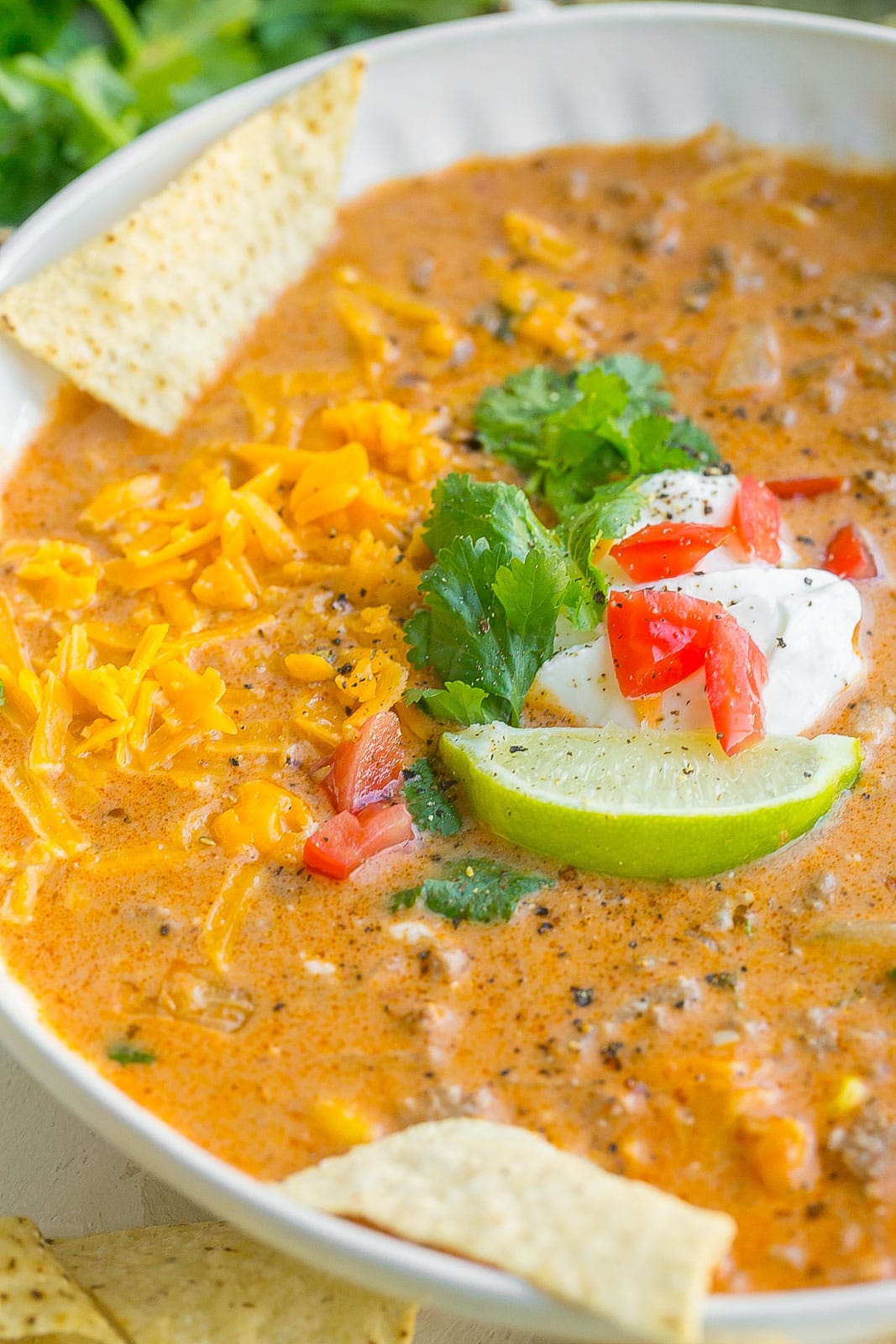 Beef Enchilada Soup side view.