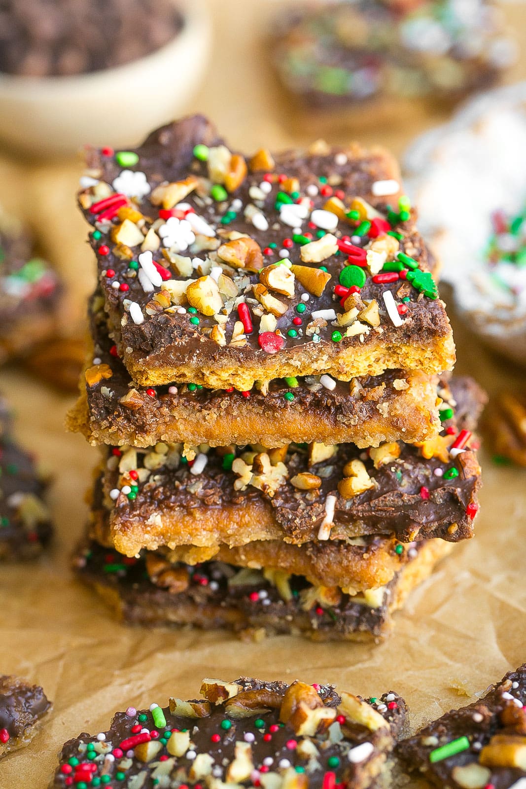 Stack of Graham Cracker Toffee Bars.