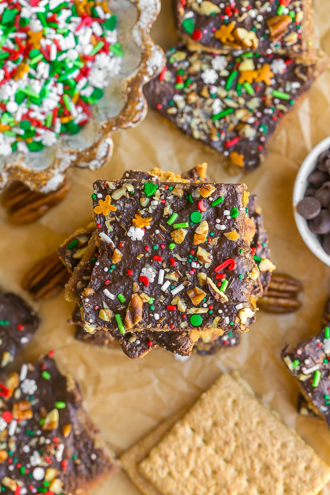 Birds eye view of Graham Cracker Toffee Bars.