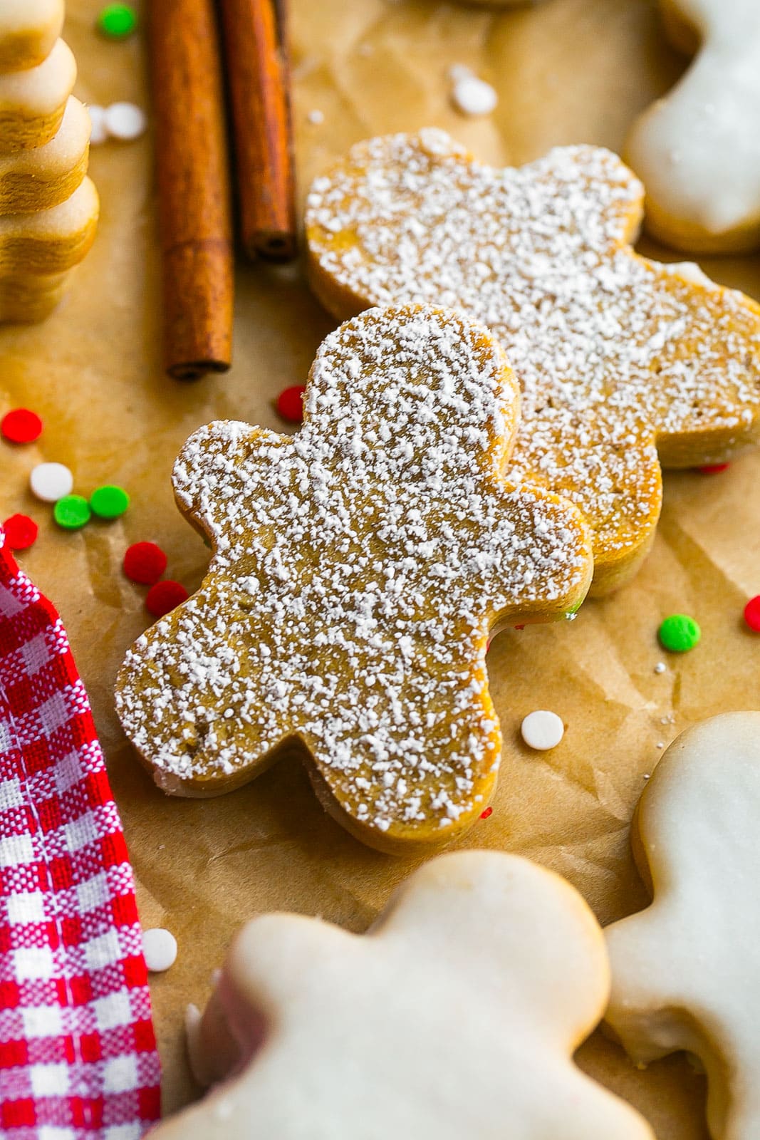 Mini Gingerbread Cookies with powdered sugar.