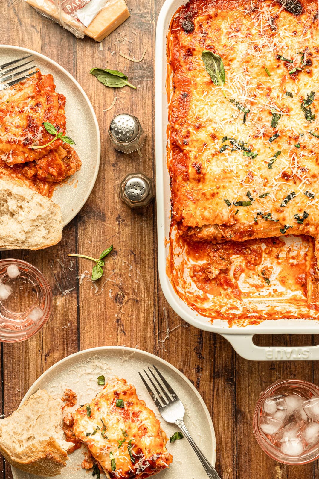 Lazy Lasagna casserole bake with crusty bread. 