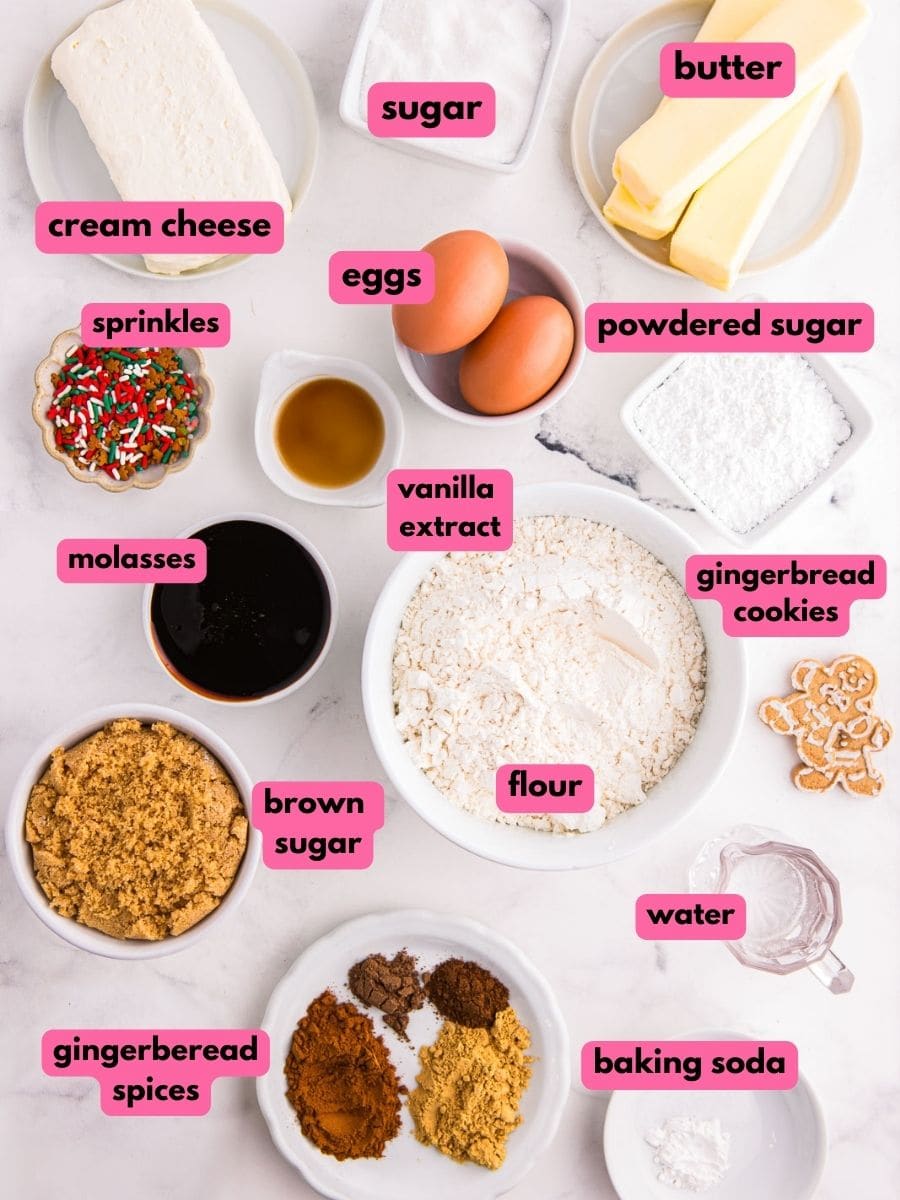 Ingredients to make gingerbread cake recipe.