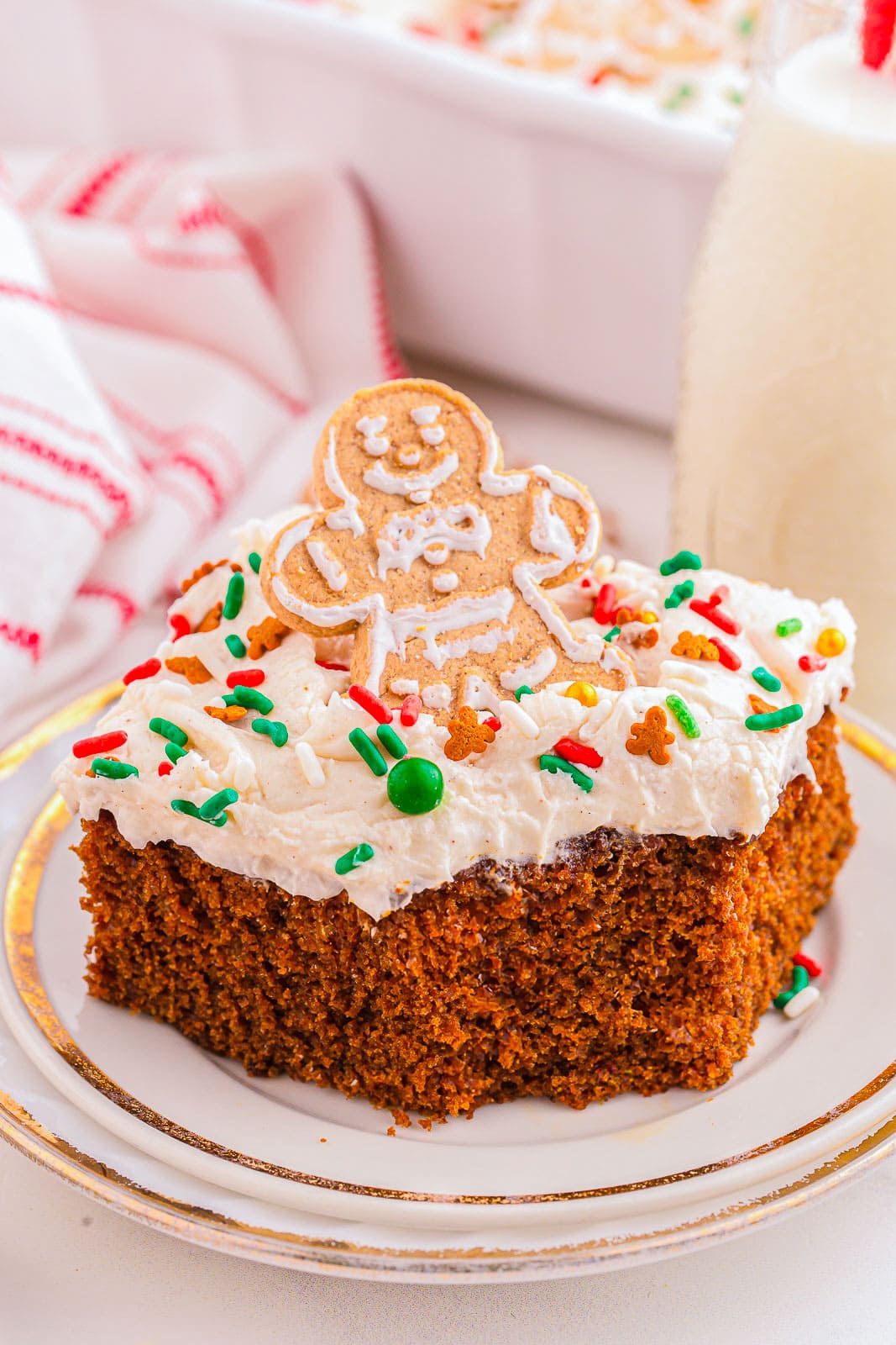 Gingerbread cake with cream cheese frosting.