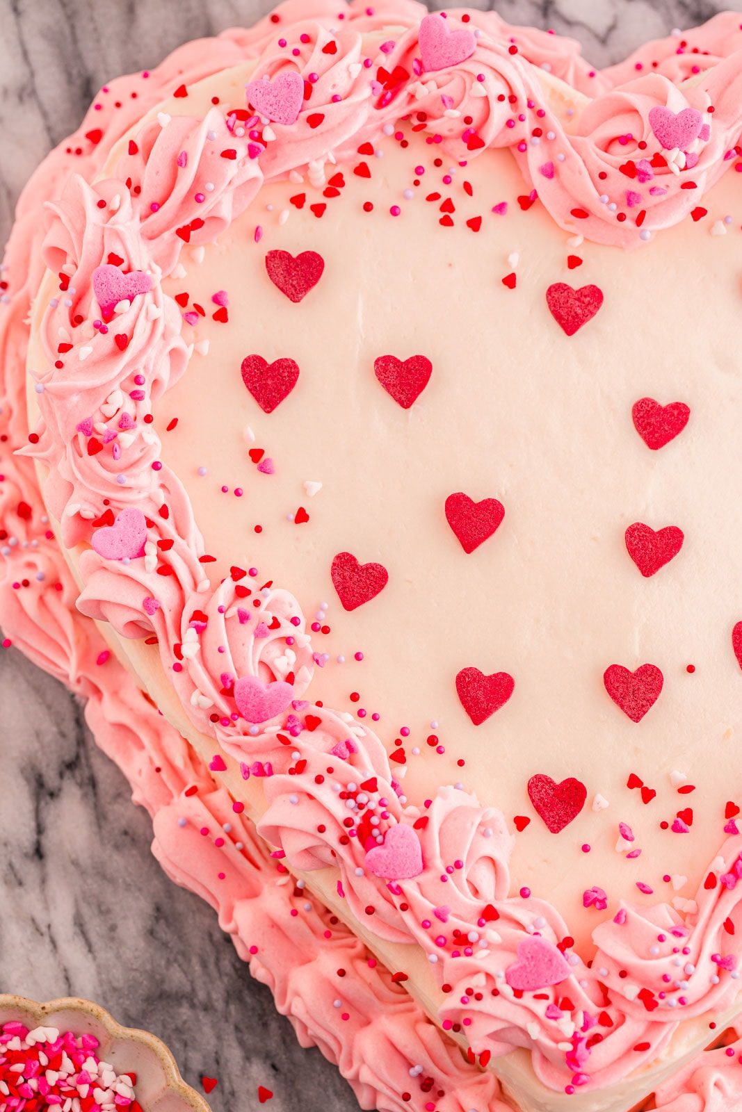 Decorated Valentine's Day cake.