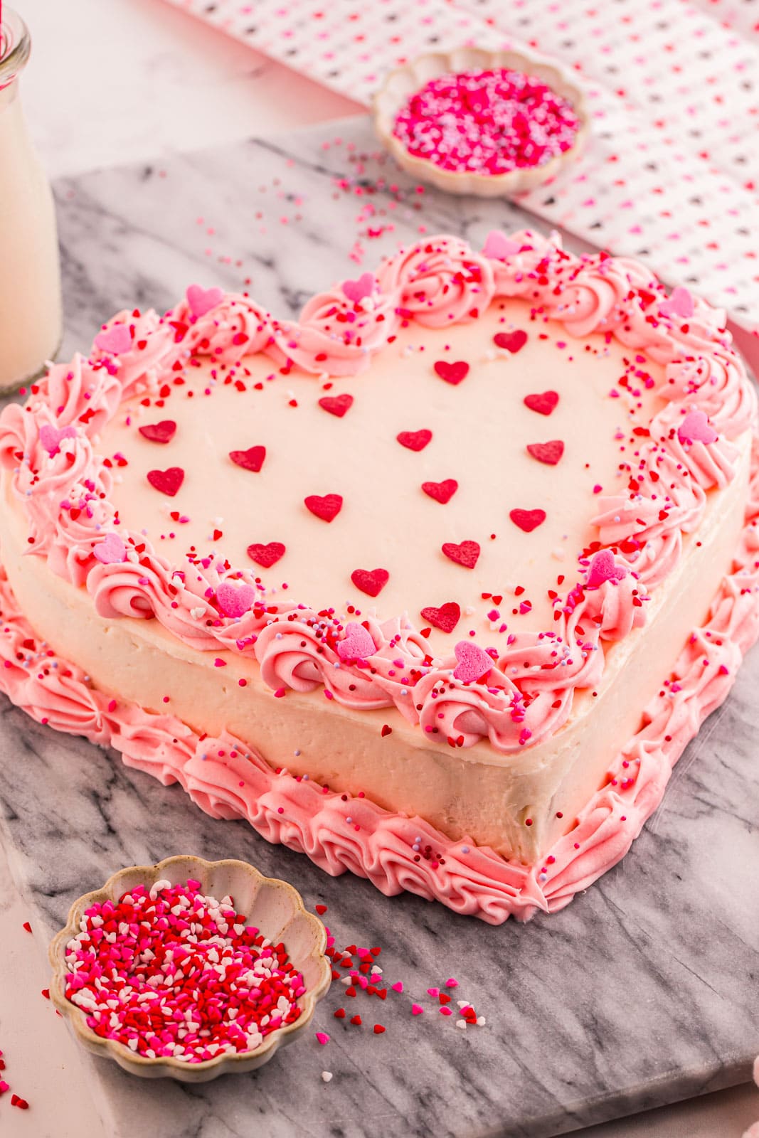 A beautiful decorated Homemade Heart Cake.