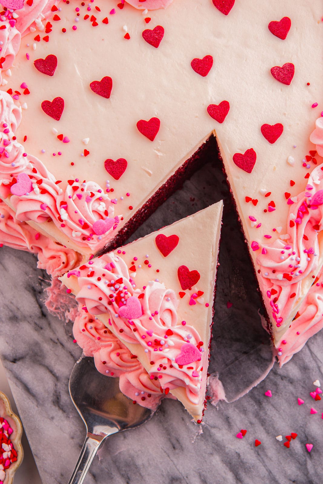 Slice of homemade Heart Cake.