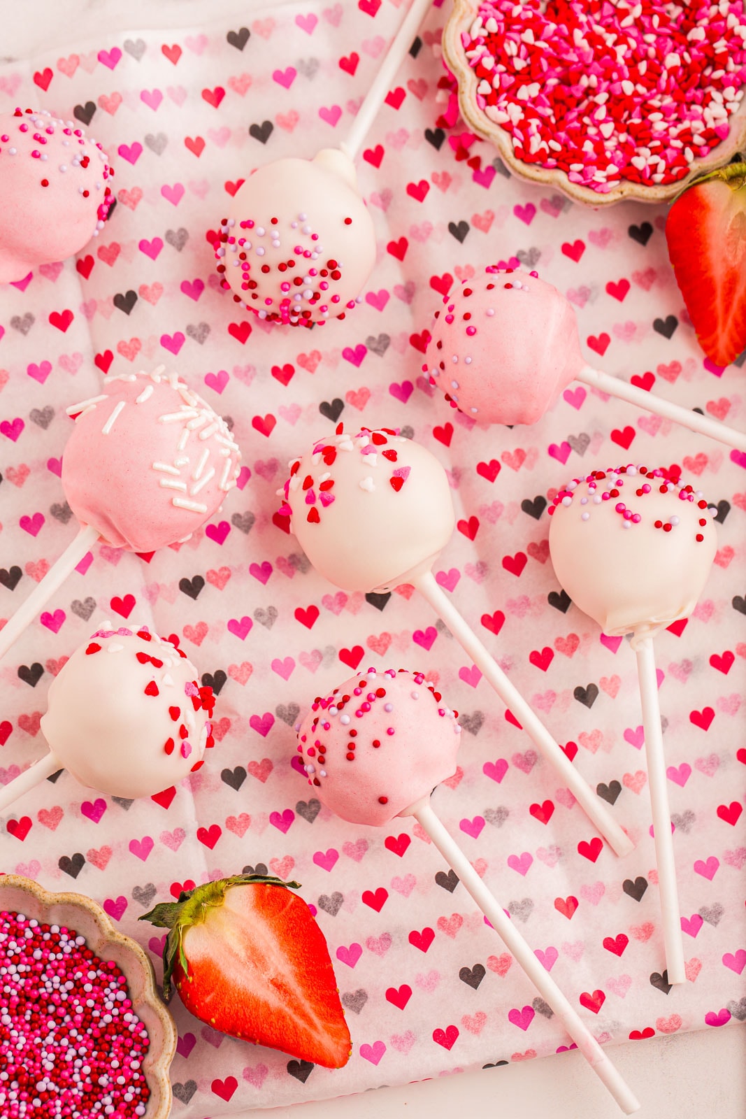 Cake Pops for Valentine's Day with sprinkles