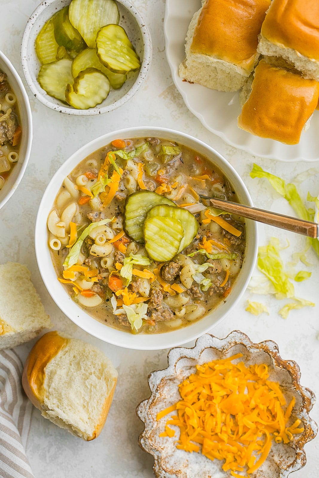 One-pot cheeseburger mac soup.