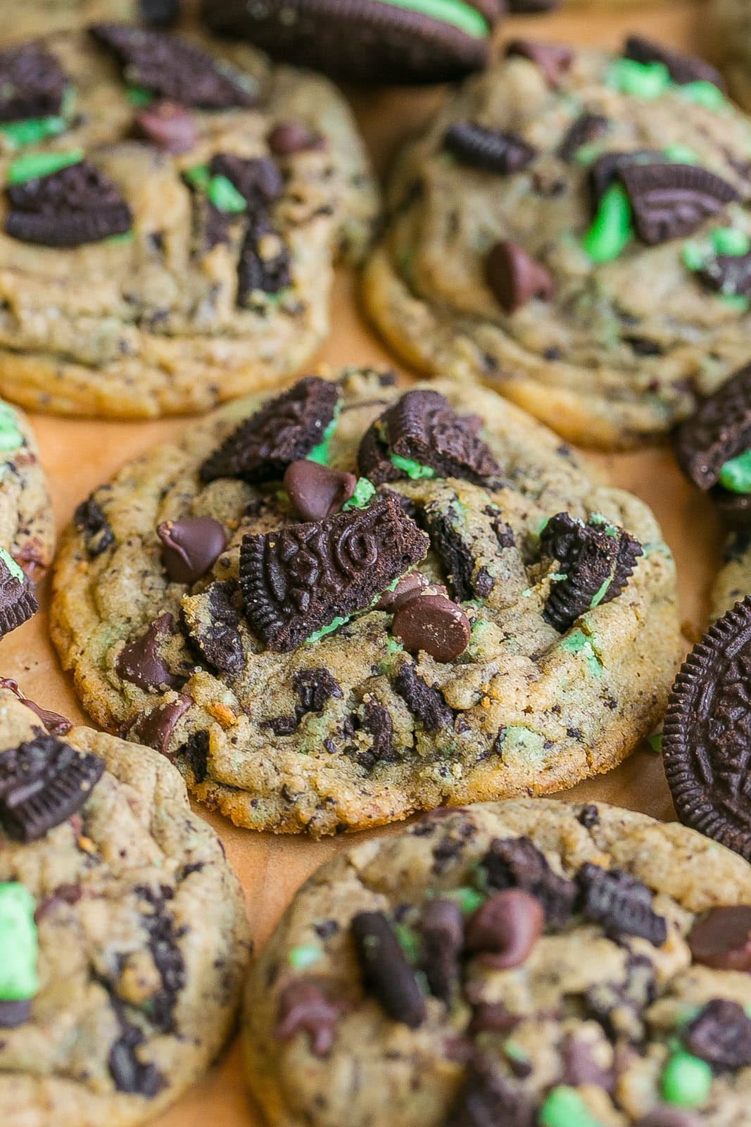 Close up of Mint Oreo Cookies.