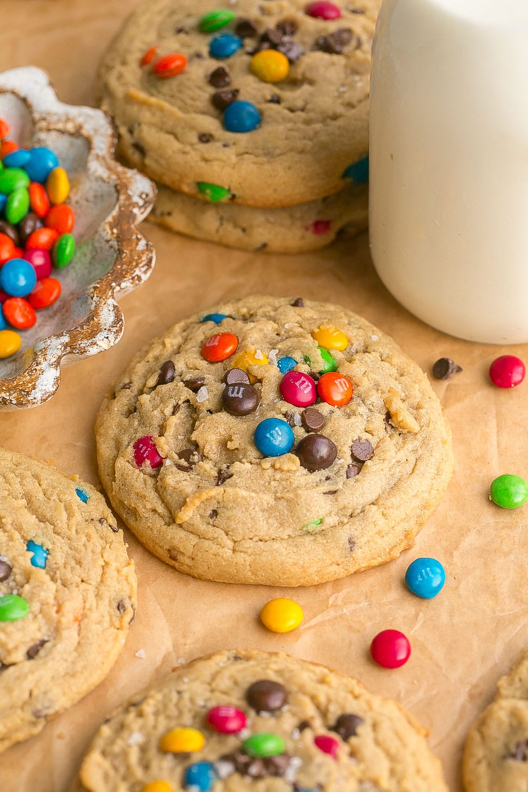 Jumbo peanut butter cookie close up.