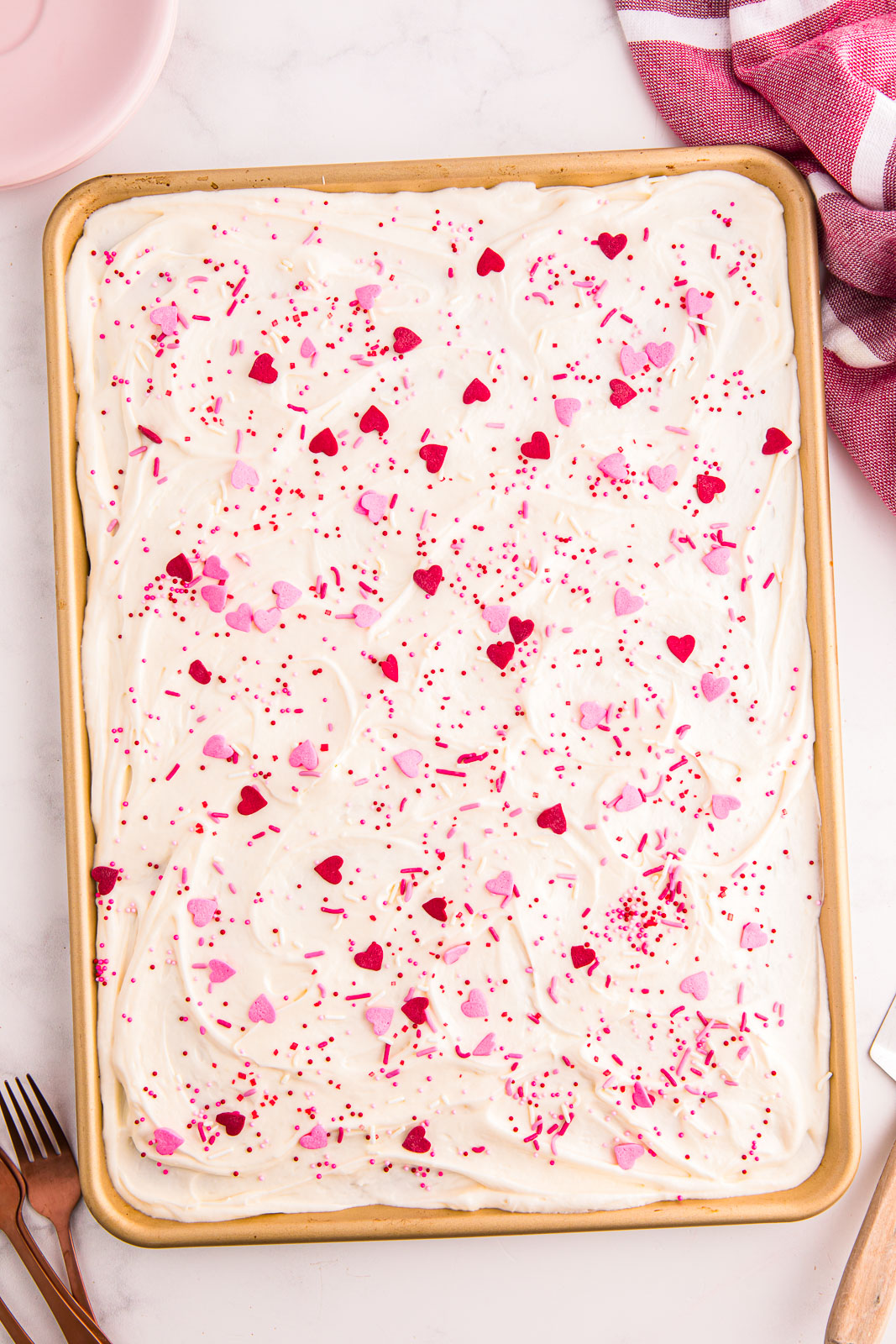 Birds eye view of Red Velvet Sheet Cake.