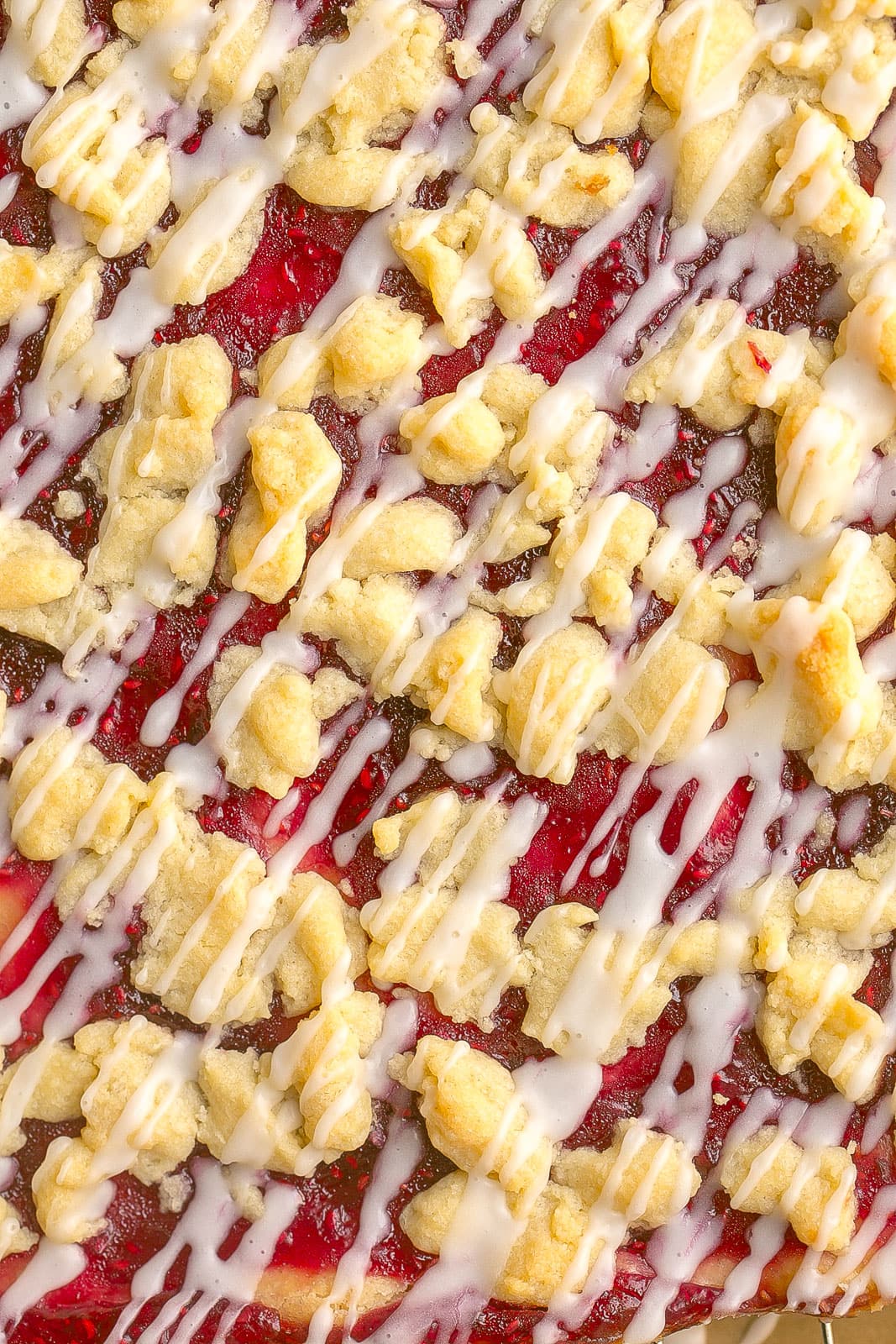 The top of uncut Raspberry Shortbread Cookie Bars.