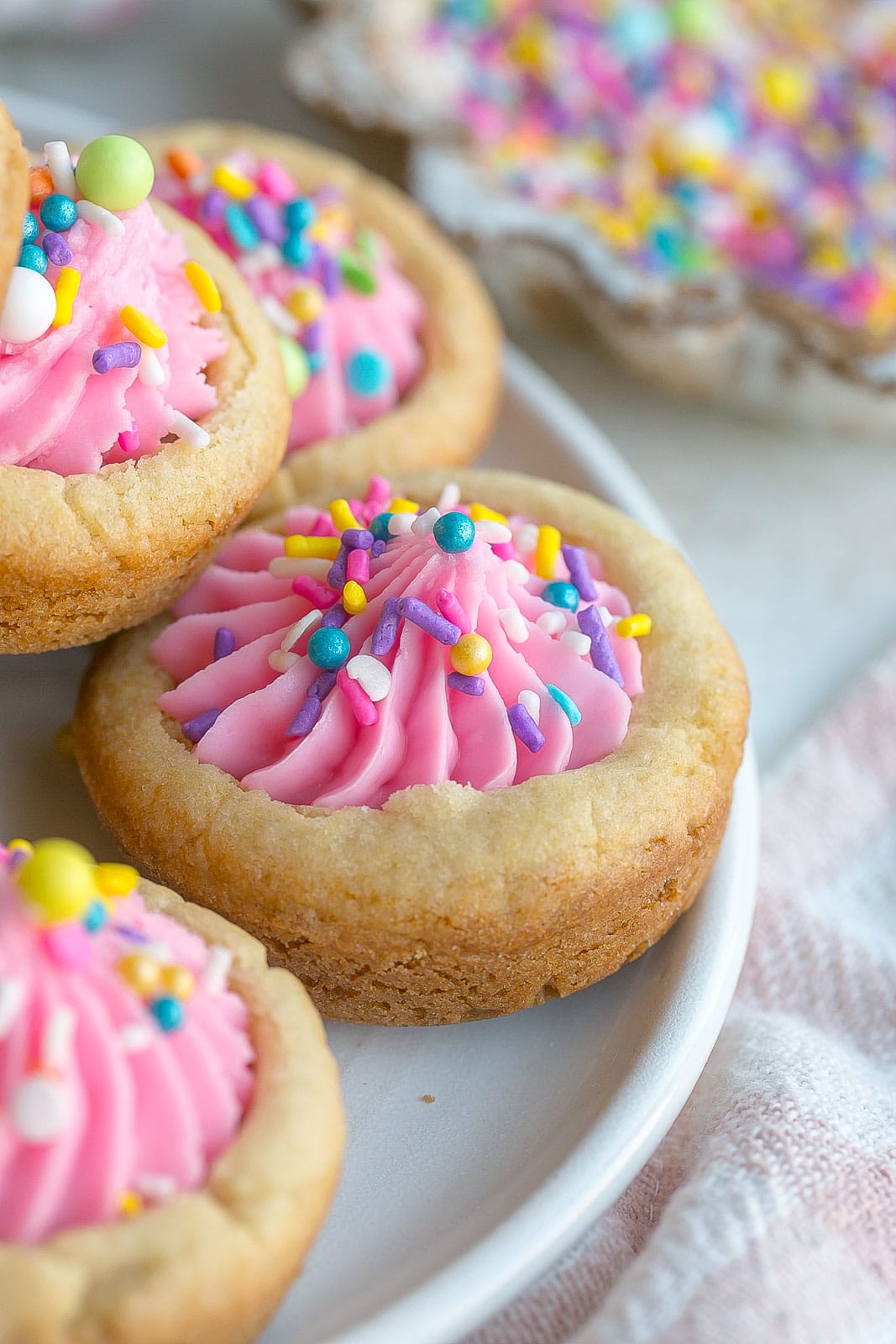 Side view of Valentine's Day Sugar Cookie Cups. 