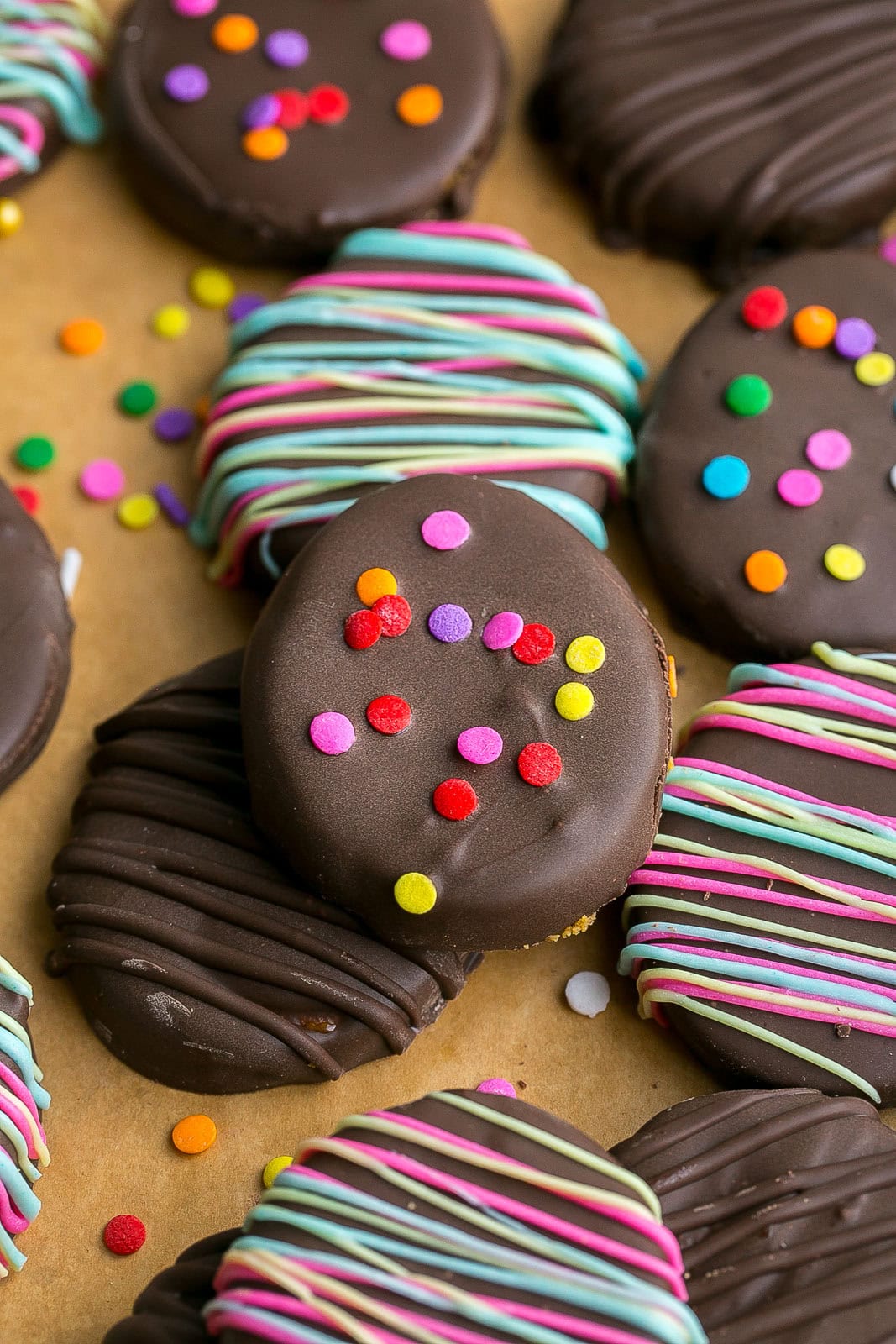 Close up of healthy peanut butter egg with sprinkles.