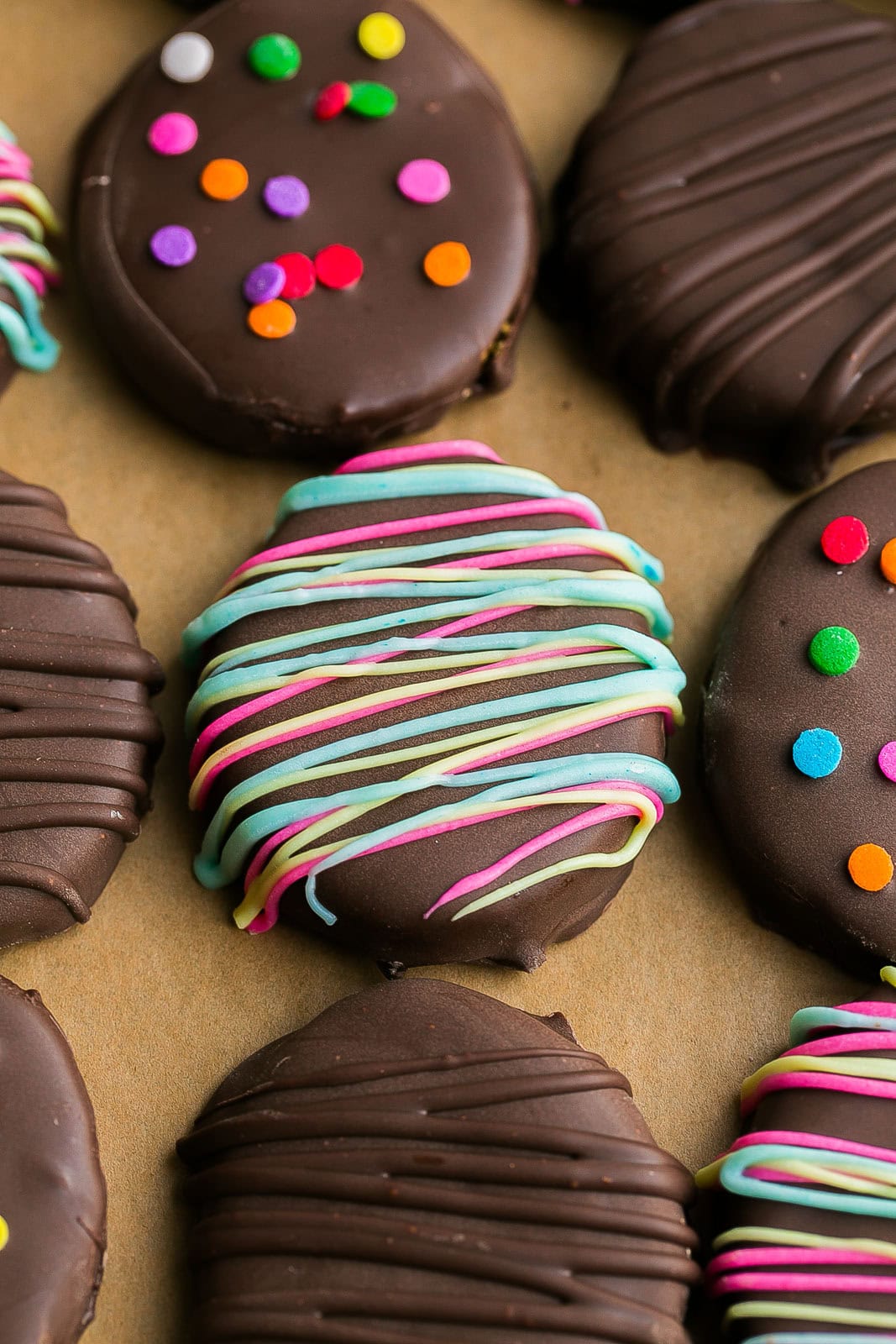 Colorful peanut butter eggs.