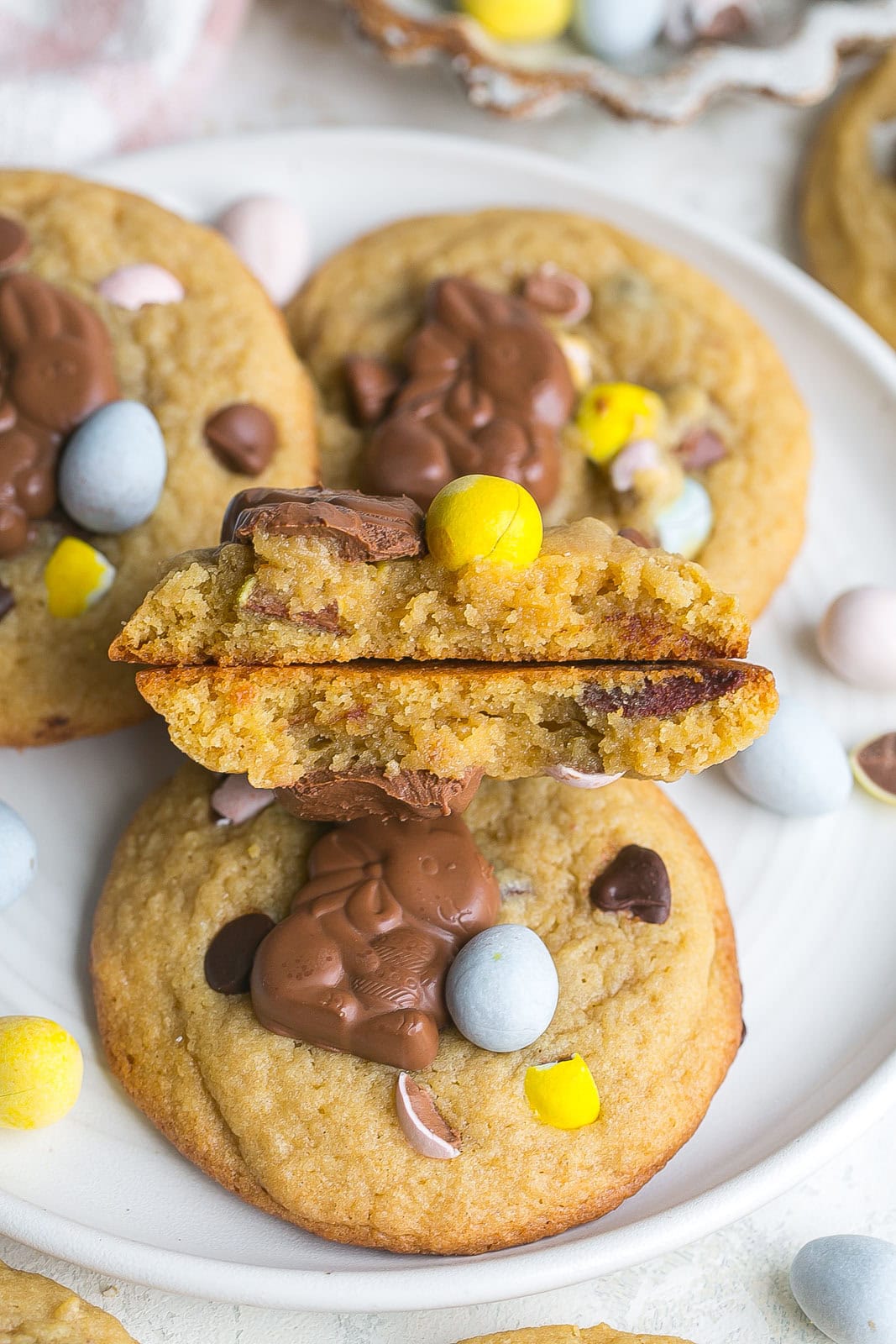 Easter Chocolate Chip Cookies cut in half.