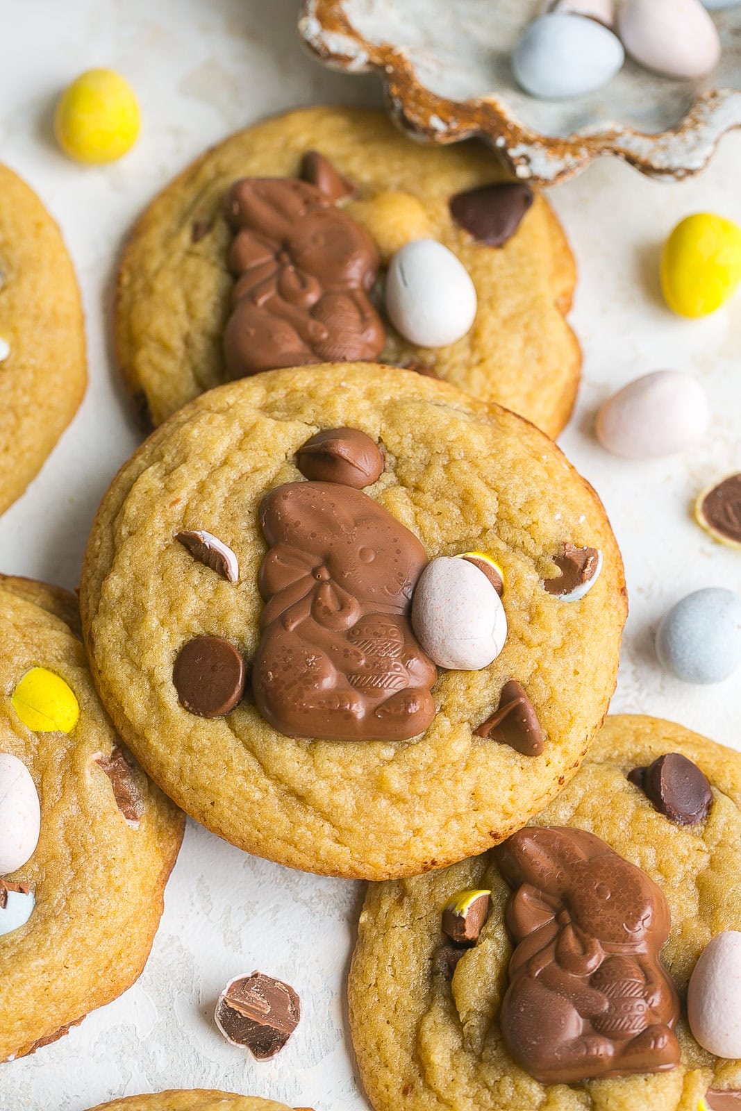 Chocolate Chip Cookies with chocolate bunny.