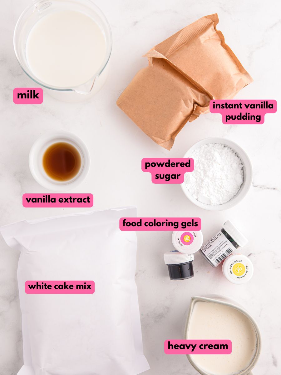 Ingredients to make Easter Poke Cake recipe.