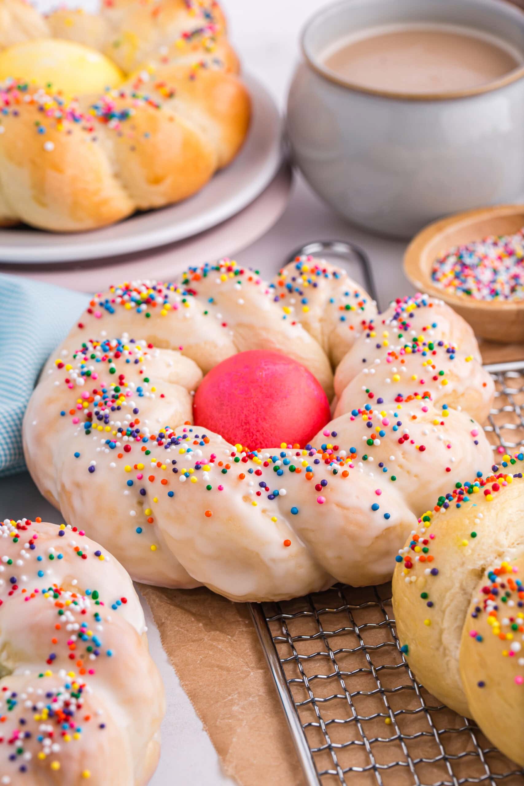 Italian Easter Bread with cup of coffee.