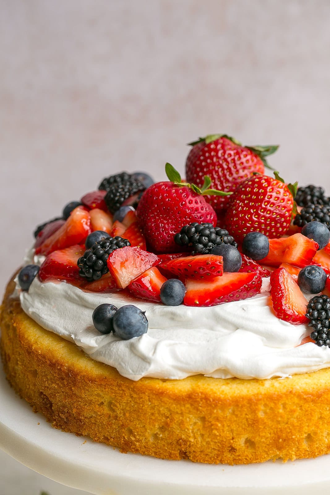 Close up of Berries and Cream Cake.