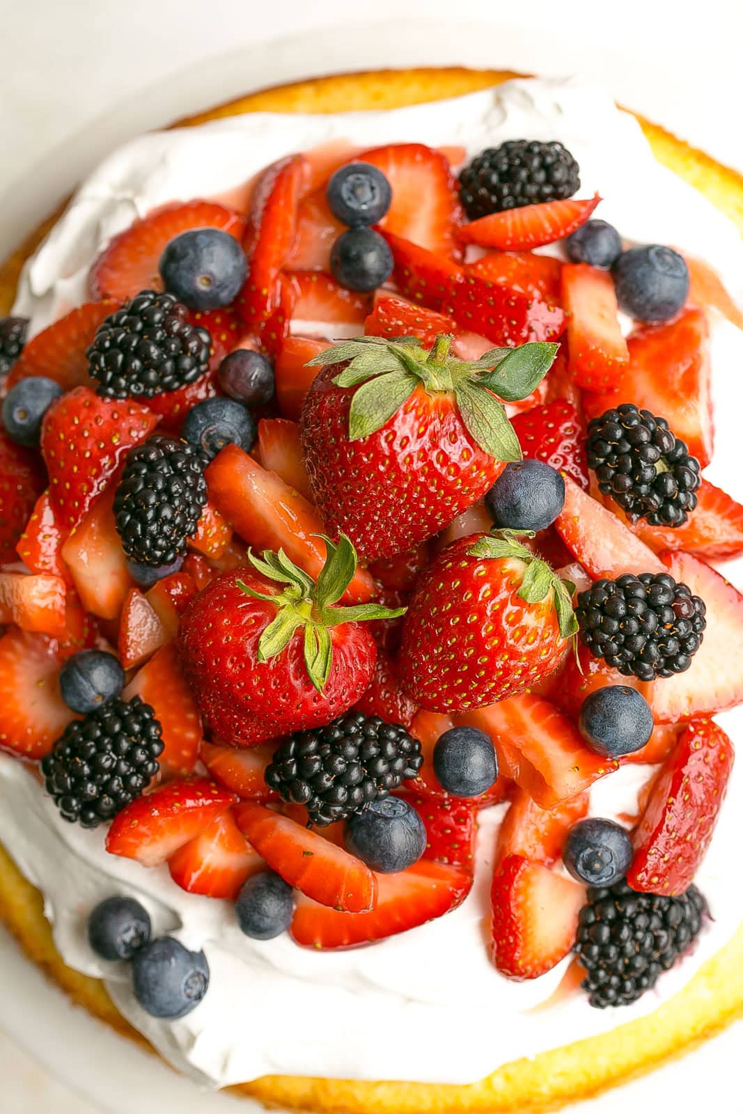 Birdseye view of Berries and Cream Cake.