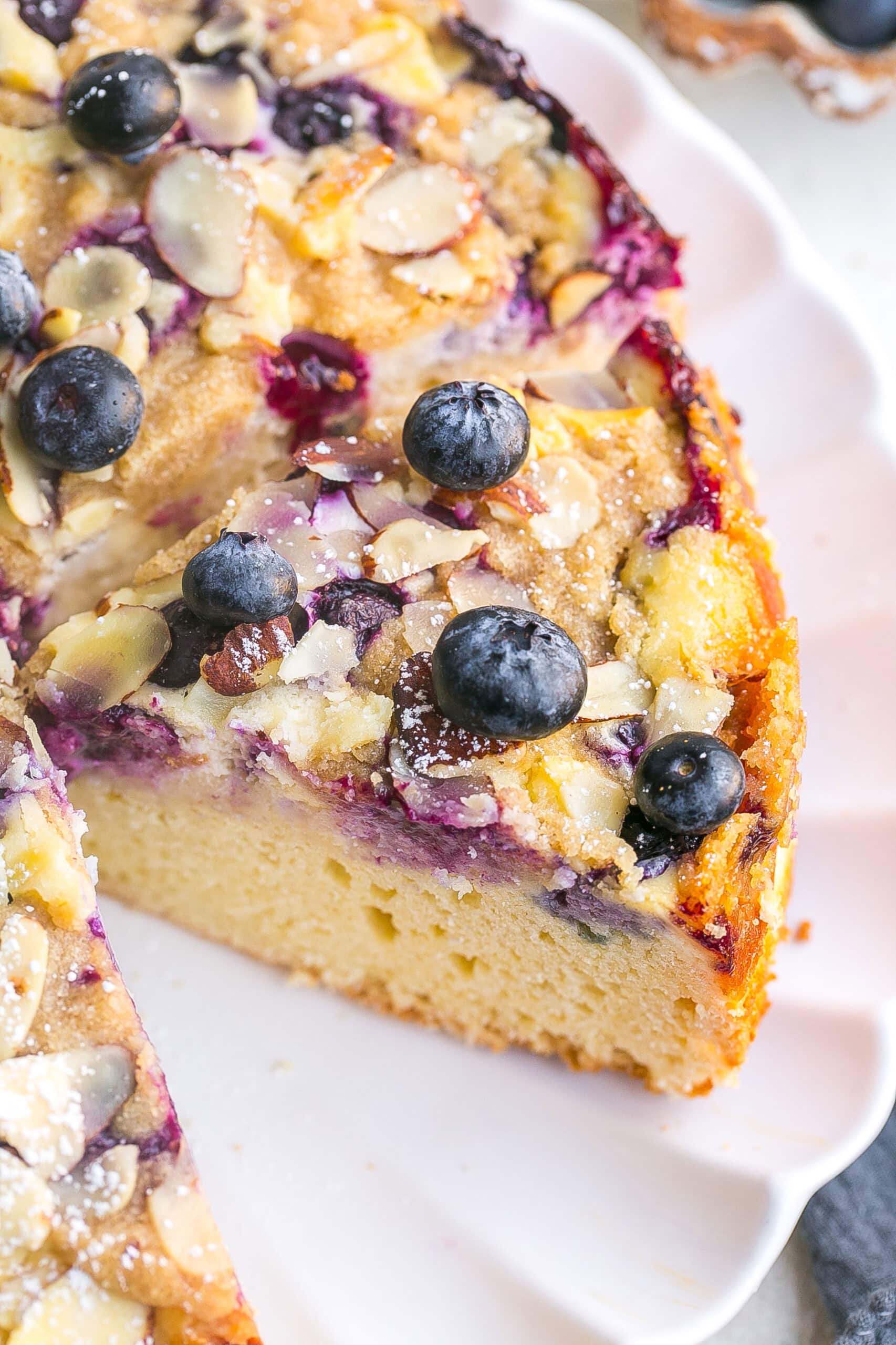 Slice of Blueberry Cream Cheese Coffee Cake.