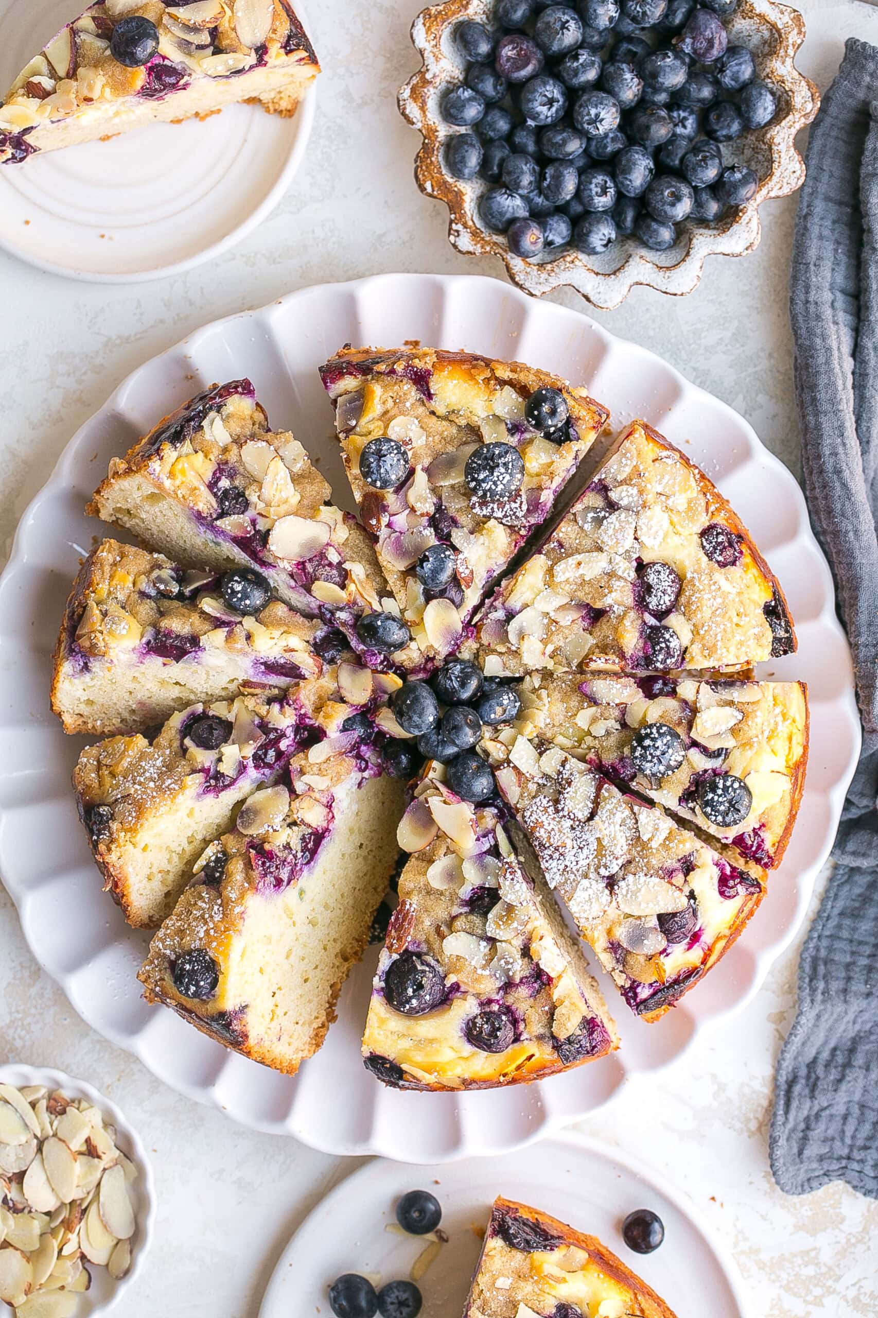 Slices of Blueberry Cream Cheese Coffee Cake.
