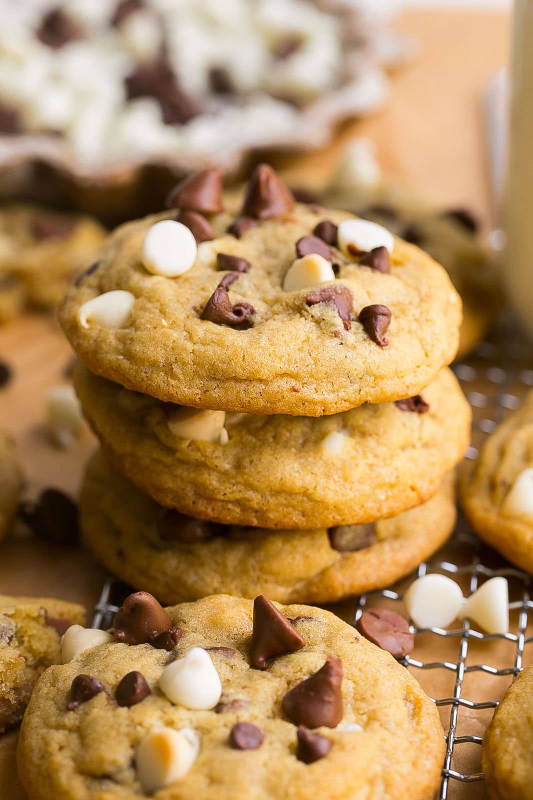 Pretty stack of Chocolate Chip Cookies.