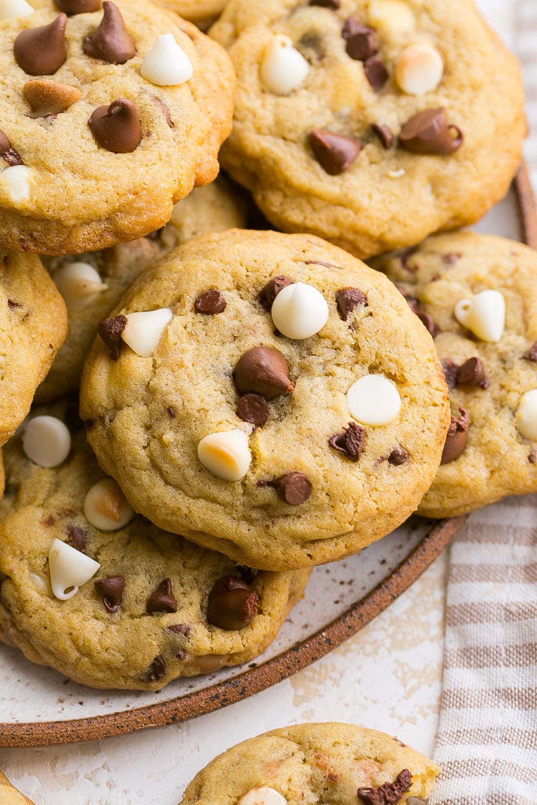Close up of Triple Chocolate Chip Cookies.