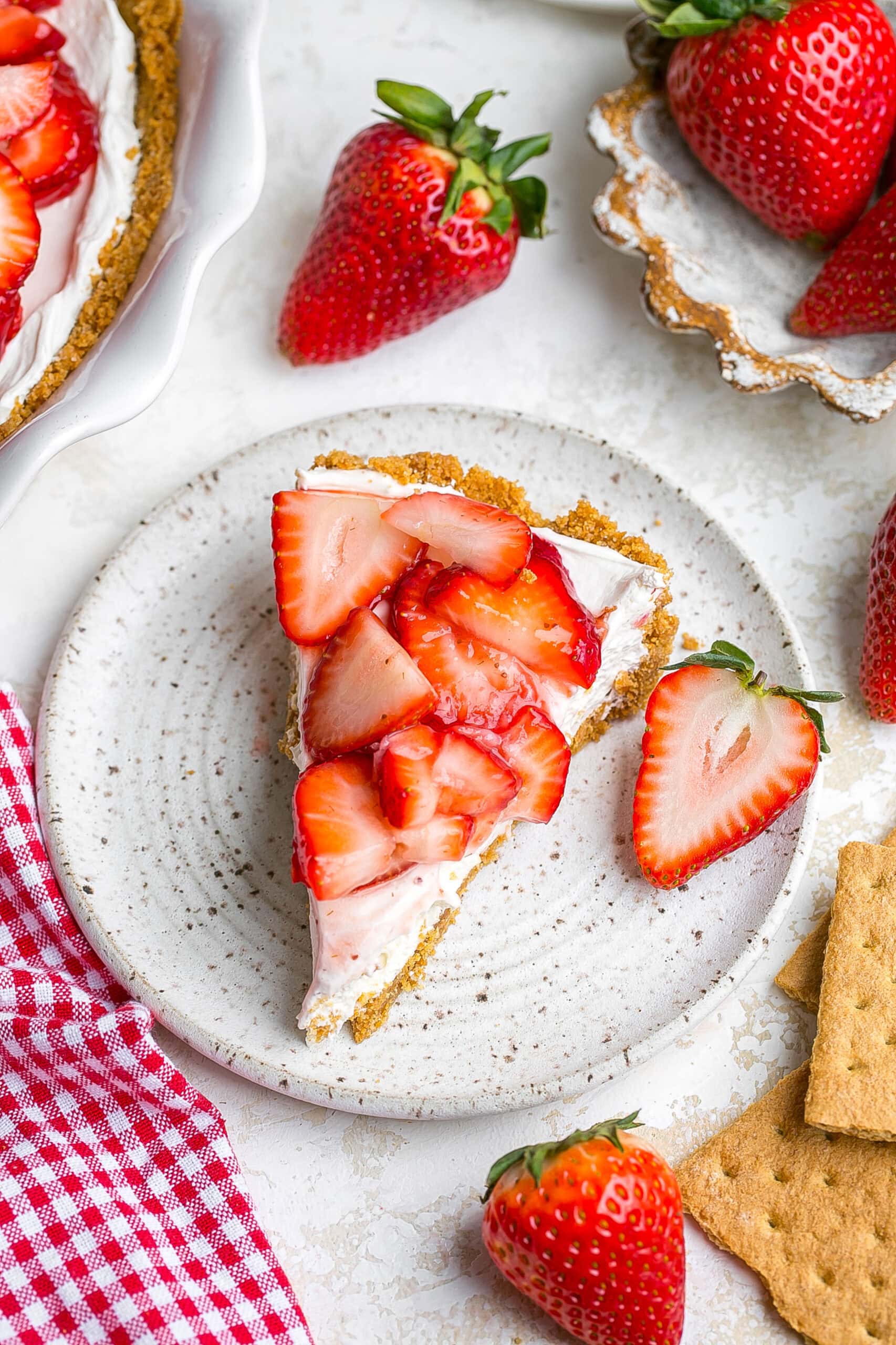 Slice of fresh Strawberry Cream Cheese Pie.