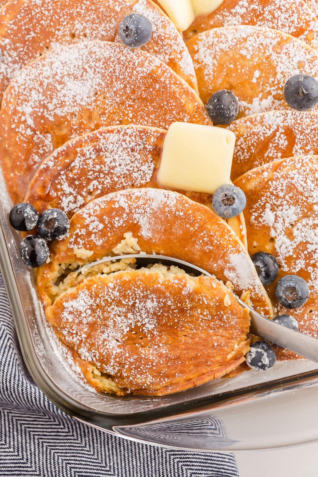 Pancake Breakfast Casserole with blueberries on top.
