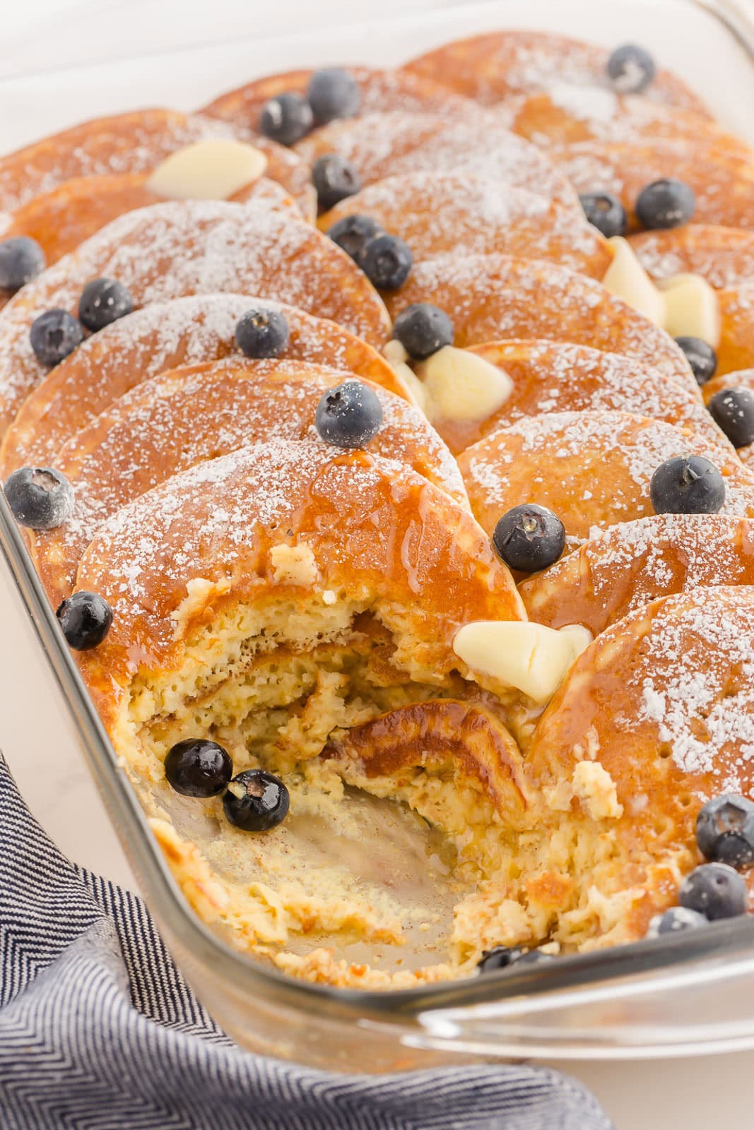 Pancake casserole with blueberries.
