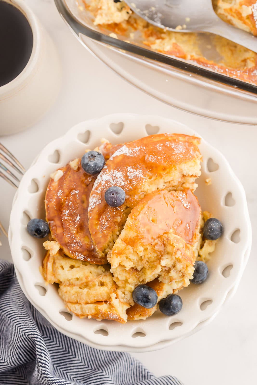 A bowl of pancake casserole.