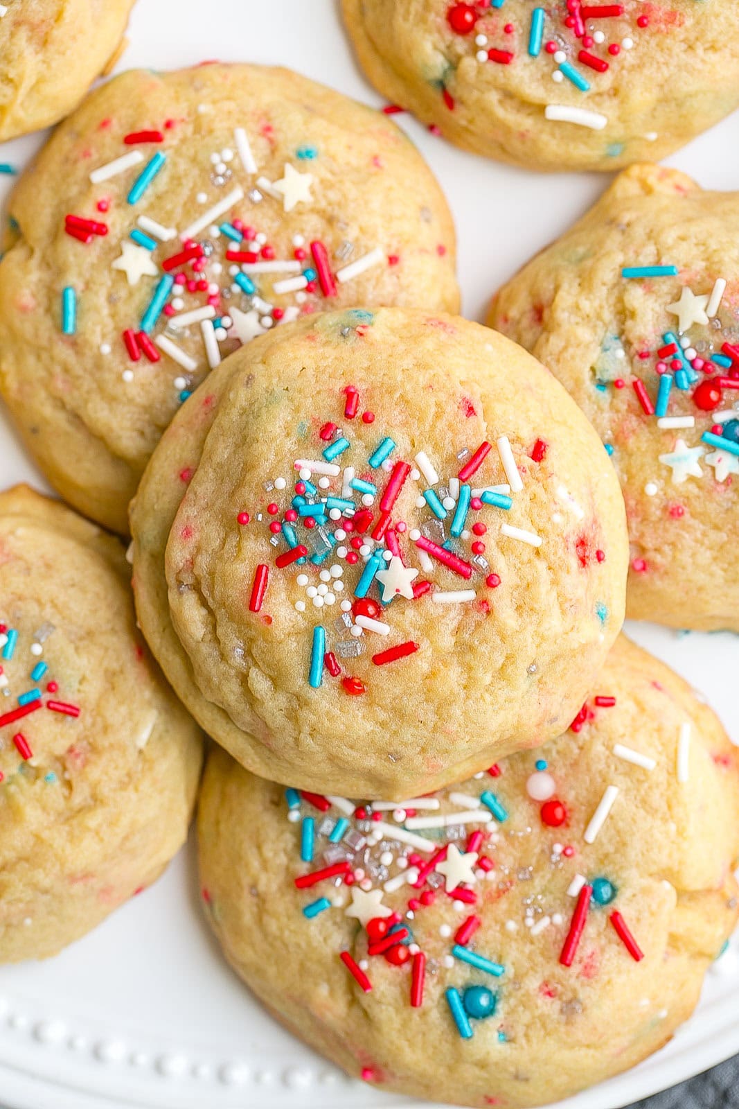 Patriotic cookies on white plate.