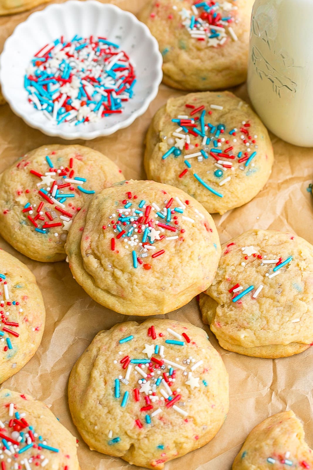4th of July cookies on parchment paper.